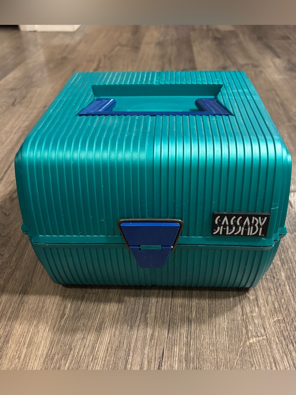 Vintage Sassaby Green Makeup Travel Case Jewelry Box Organizer with Mirror